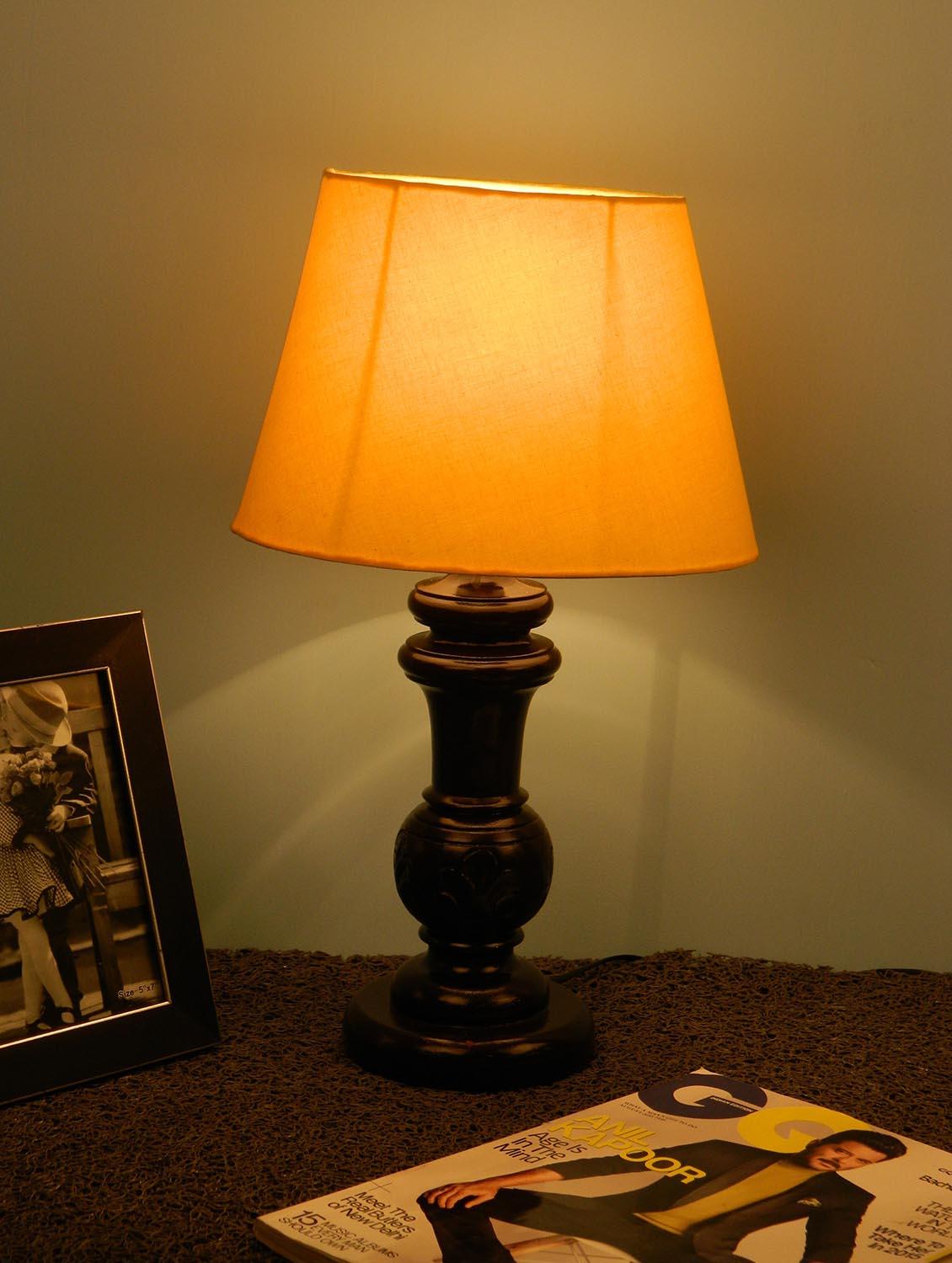 mango wood dark brown classy table lampwith oval shade-yellow - 10896115 - Zoom Image - 2