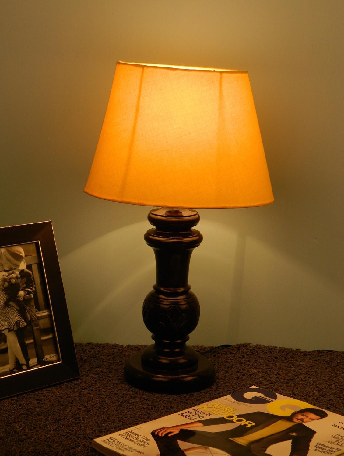 mango wood dark brown classy table lampwith oval shade-yellow - 10896115 - Zoom Image - 3