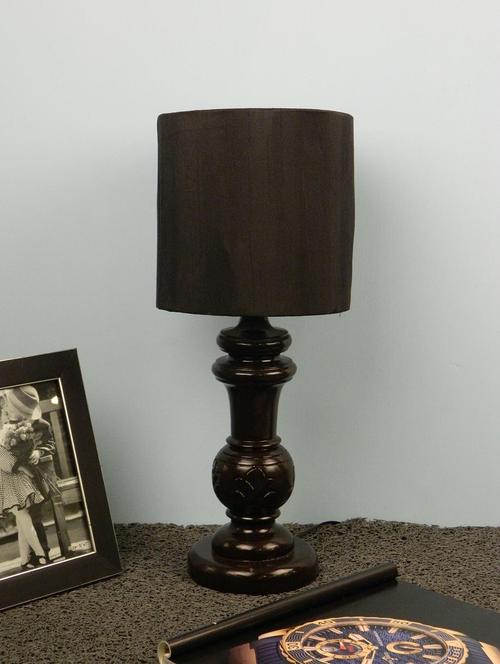 mango wood dark brown classy table lampwith 7" circular drum shade-blk - 10896136 - Standard Image - 1