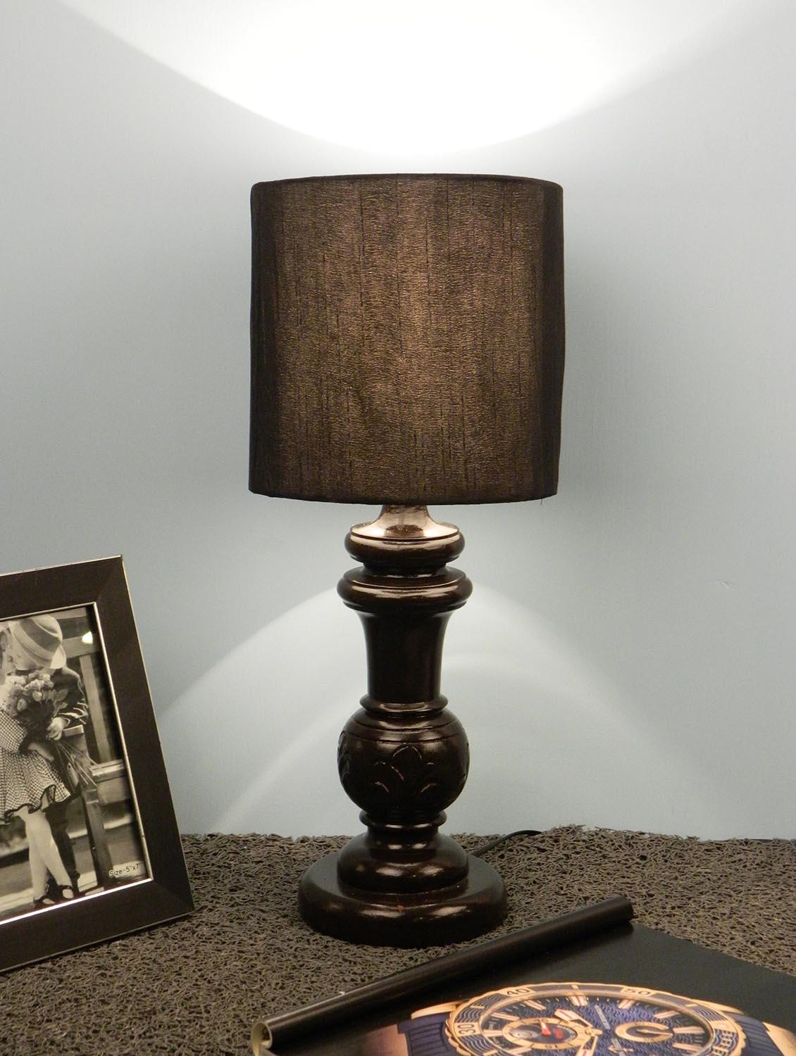 mango wood dark brown classy table lampwith 7" circular drum shade-blk - 10896136 - Zoom Image - 2