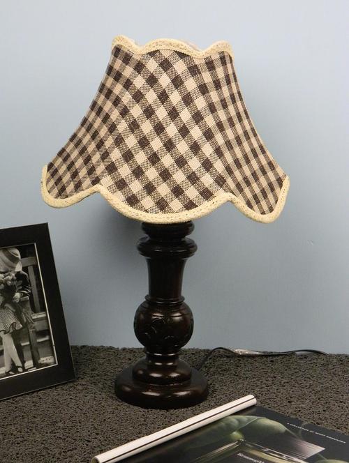 mango wood dark brown classy table lampwith jute shade-grey check - 10896142 - Standard Image - 1