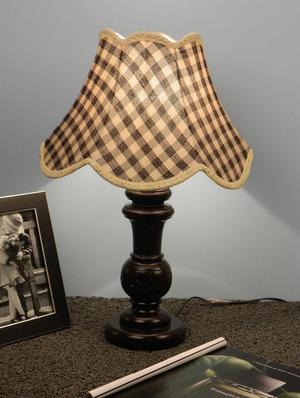 mango wood dark brown classy table lampwith jute shade-grey check - 10896142 - Standard Image - 2