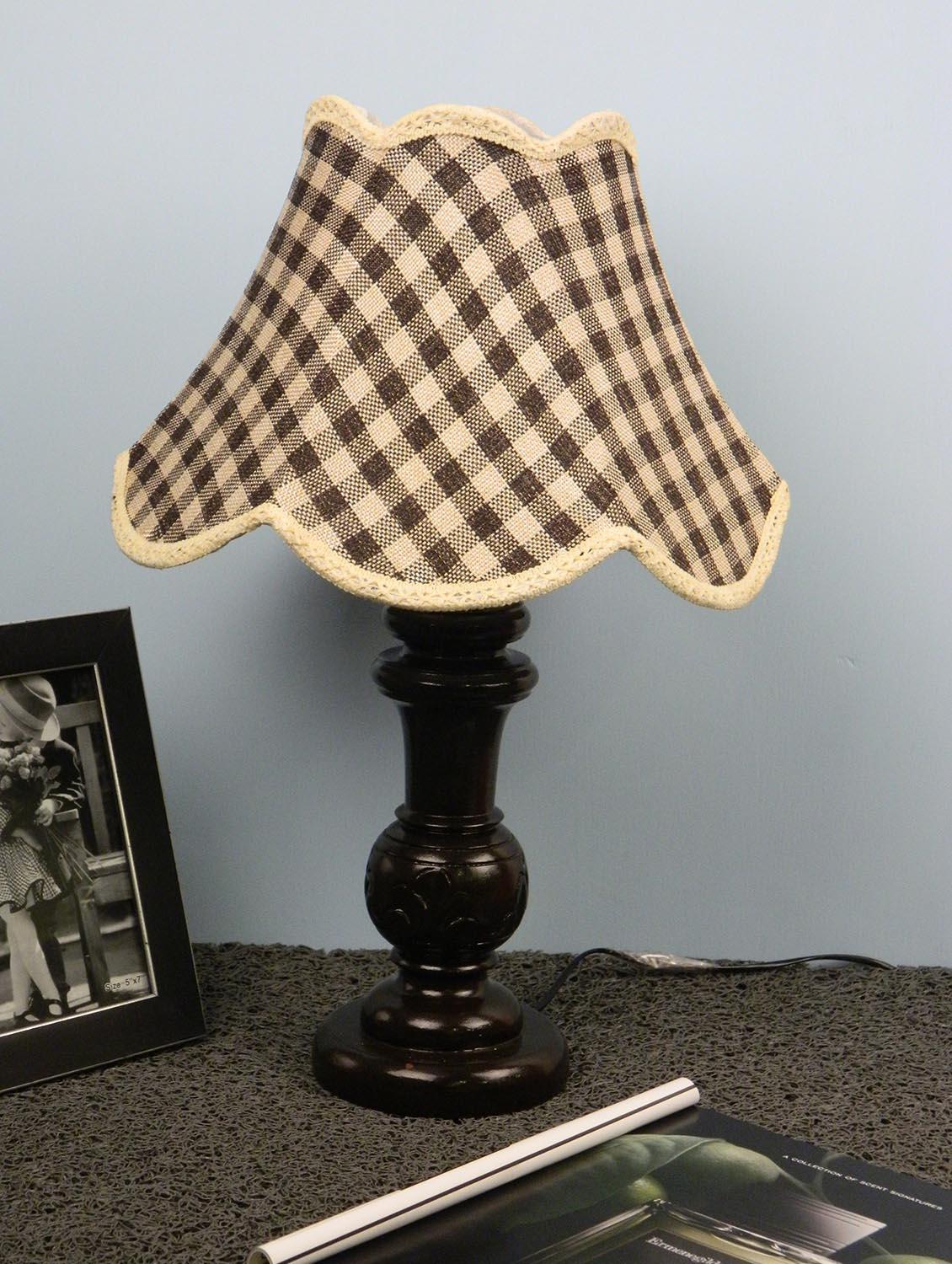 mango wood dark brown classy table lampwith jute shade-grey check - 10896142 - Zoom Image - 1