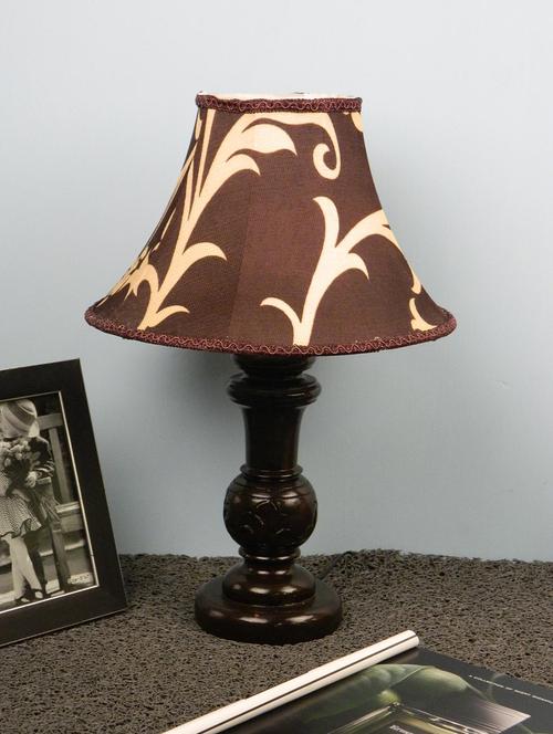 mango wood dark brown classy table lamp with poly silk shade-brown - 10896146 - Standard Image - 1