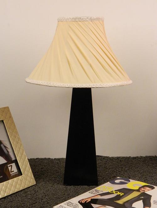 mango wood facinating table lamp with pleated shade-off white - 10896185 - Standard Image - 1