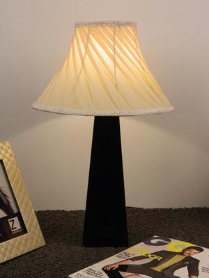 mango wood facinating table lamp with pleated shade-off white - 10896185 - Standard Image - 2
