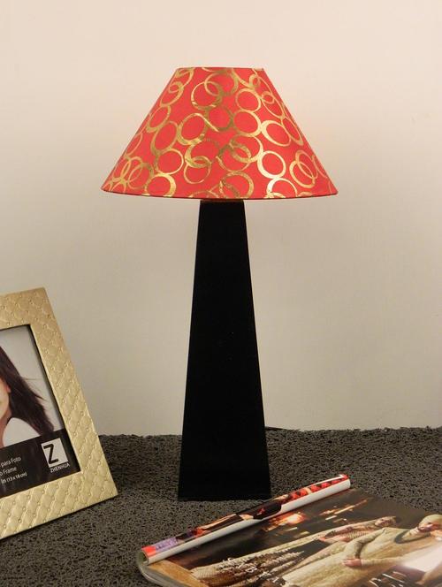 mango wood facinating table lamp with 10" pyramid shade-red gold circle - 10896215 - Standard Image - 1