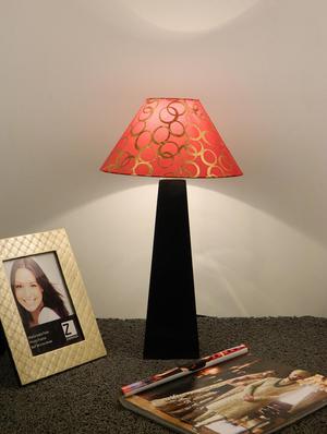 mango wood facinating table lamp with 10" pyramid shade-red gold circle - 10896215 - Standard Image - 2