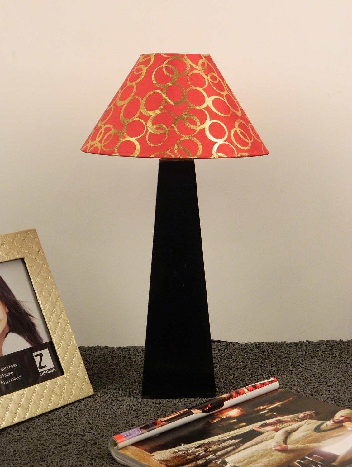 mango wood facinating table lamp with 10" pyramid shade-red gold circle - 10896215 - Zoom Image - 1
