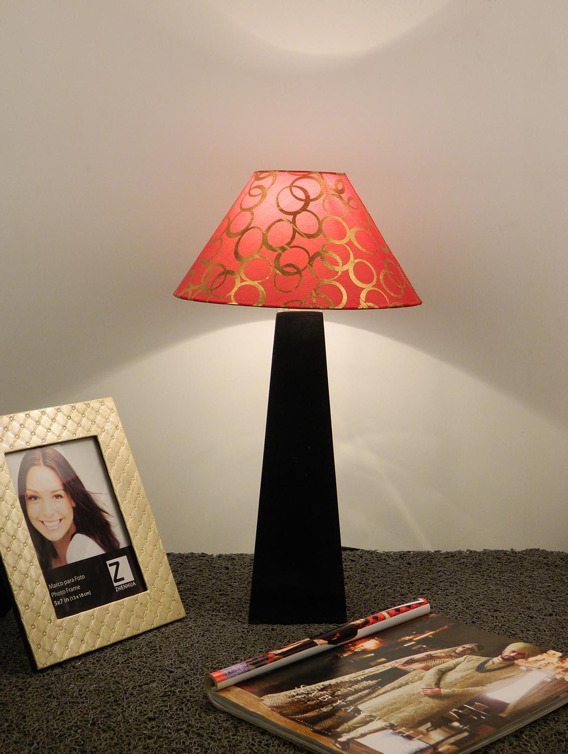 mango wood facinating table lamp with 10" pyramid shade-red gold circle - 10896215 - Zoom Image - 2