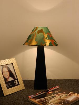 mango wood facinating table lamp with 10" pyramid shade-green gold - 10896217 - Standard Image - 2