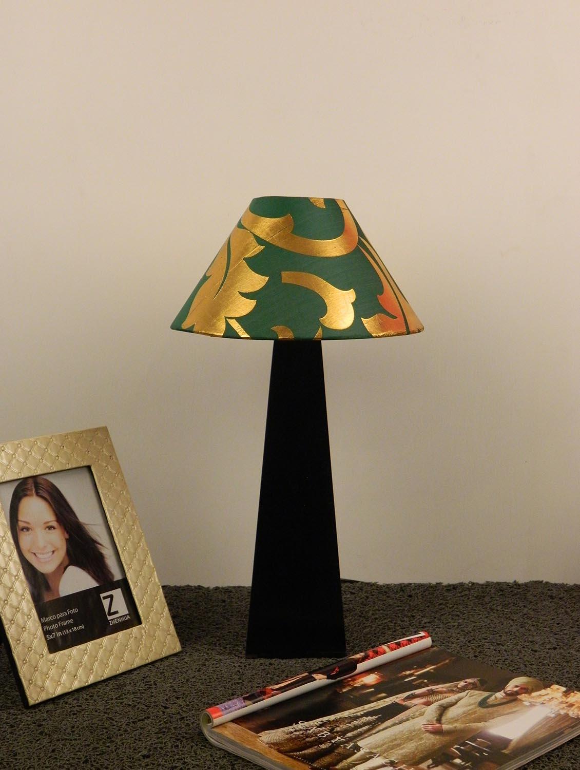 mango wood facinating table lamp with 10" pyramid shade-green gold - 10896217 - Zoom Image - 1