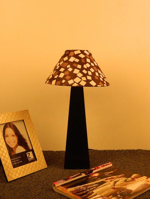 mango wood facinating table lamp with 10" pyramid shade-brown check - 10896223 - Standard Image - 1