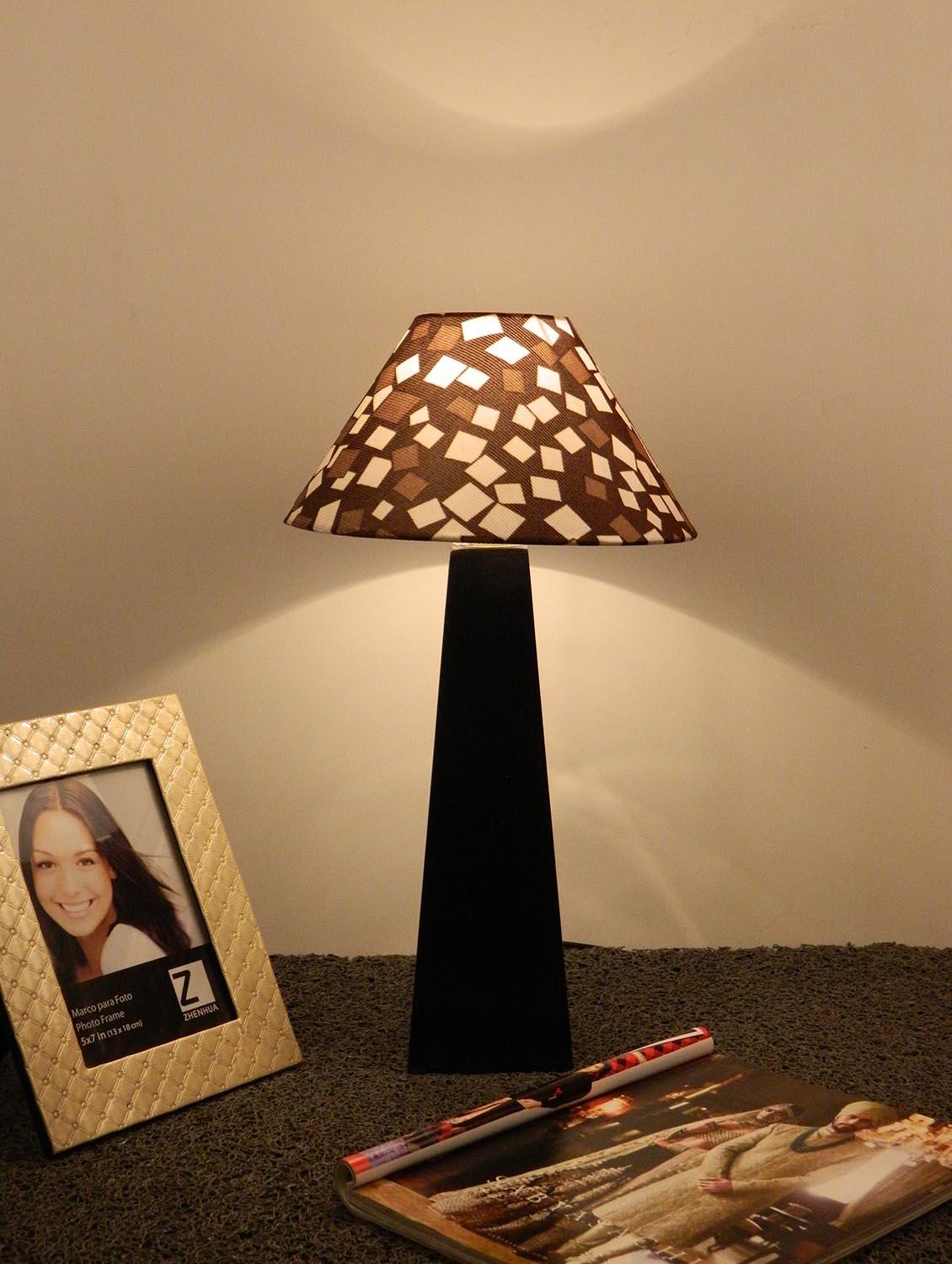 mango wood facinating table lamp with 10" pyramid shade-brown check - 10896223 - Zoom Image - 2