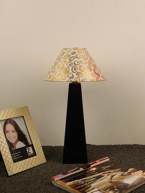 mango wood facinating table lamp with 10" pyramid shade-off-wh'ite gold circle - 10896224 - Standard Image - 1