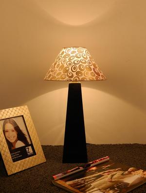 mango wood facinating table lamp with 10" pyramid shade-off-wh'ite gold circle - 10896224 - Standard Image - 2