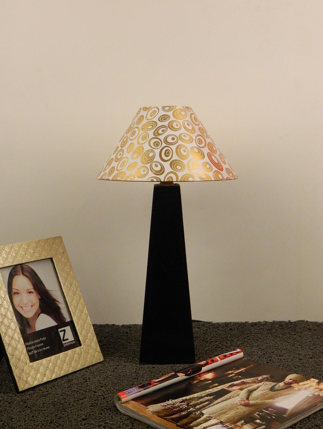 mango wood facinating table lamp with 10" pyramid shade-off-wh'ite gold circle - 10896224 - Zoom Image - 1