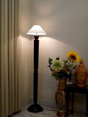 evergreen dark brown mango wood floor lamp with 13" pyramid shade-- - 10896653 - Standard Image - 2