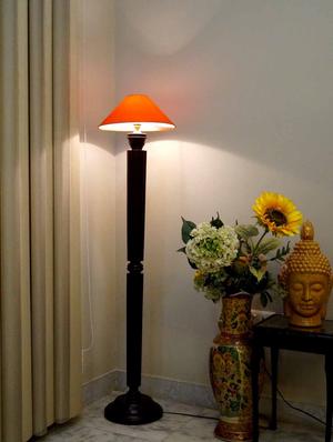 evergreen dark brown mango wood floor lamp with 13" pyramid shade-- - 10896671 - Standard Image - 2