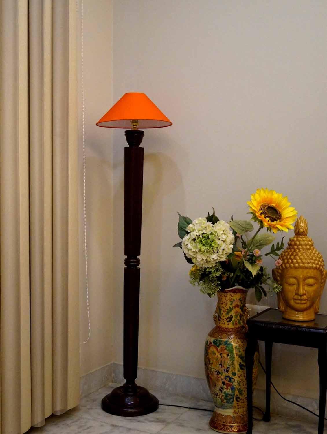 evergreen dark brown mango wood floor lamp with 13" pyramid shade-- - 10896671 - Zoom Image - 1