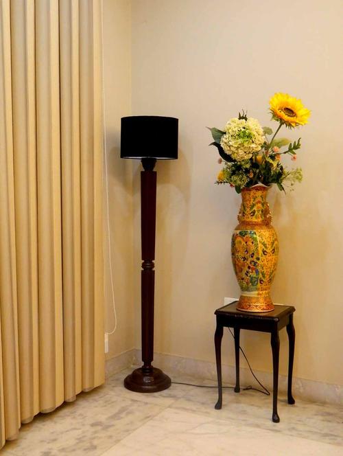 evergreen dark brown mango wood floor lamp with drum shade - 10896677 - Standard Image - 1