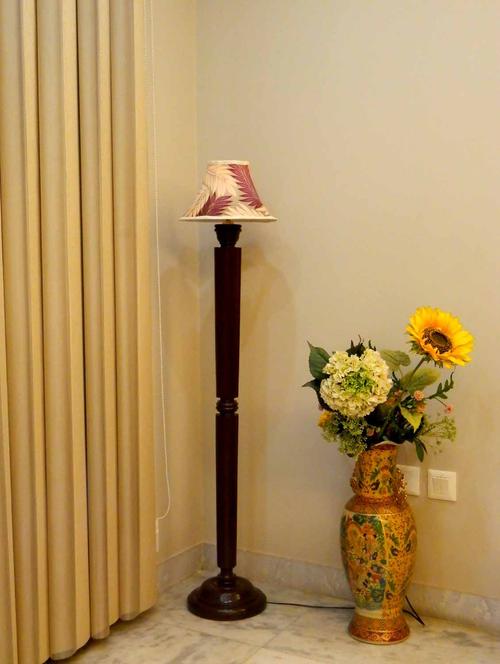 evergreen dark brown mango wood floor lamp with poly silk shade - 10896689 - Standard Image - 1
