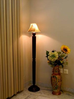 evergreen dark brown mango wood floor lamp with poly silk shade - 10896691 - Standard Image - 2