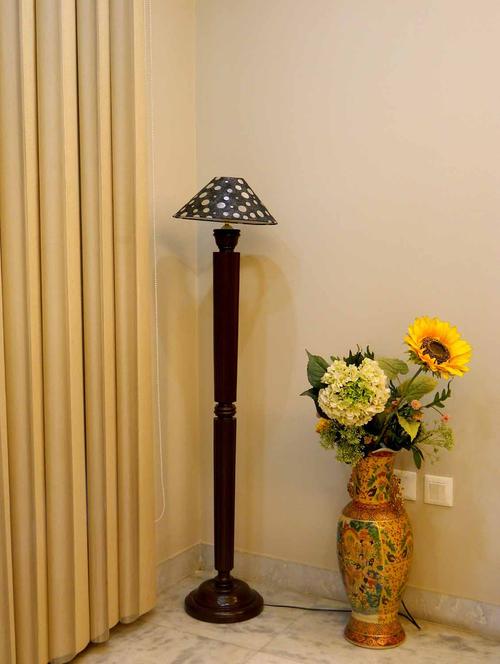 evergreen dark brown mango wood floor lamp with 13" pyramid shade-- - 10896696 - Standard Image - 1