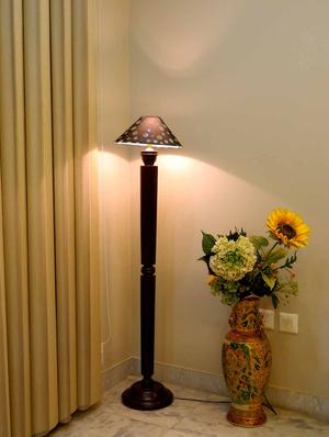evergreen dark brown mango wood floor lamp with 13" pyramid shade-- - 10896696 - Standard Image - 2