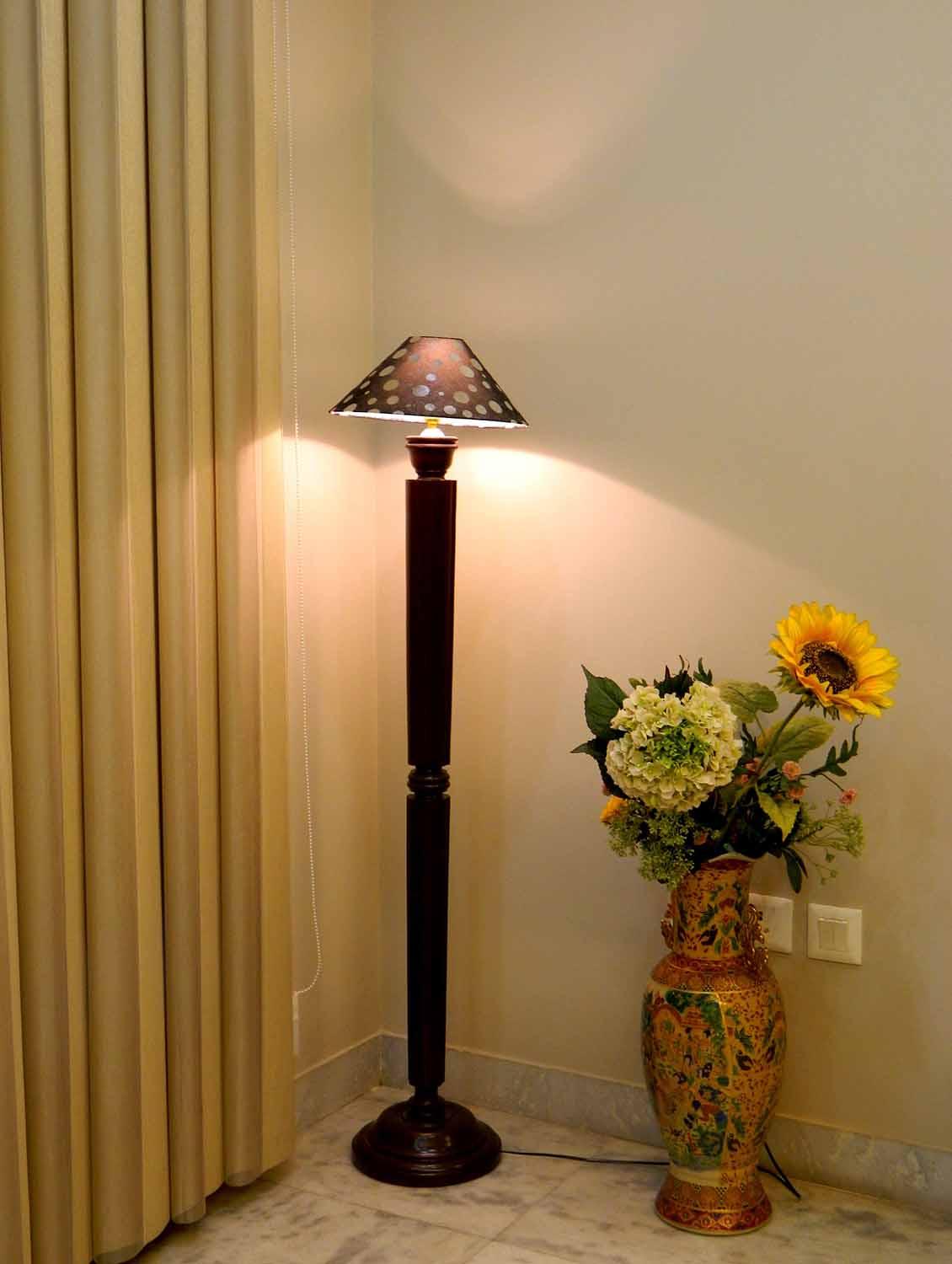 evergreen dark brown mango wood floor lamp with 13" pyramid shade-- - 10896696 - Zoom Image - 2