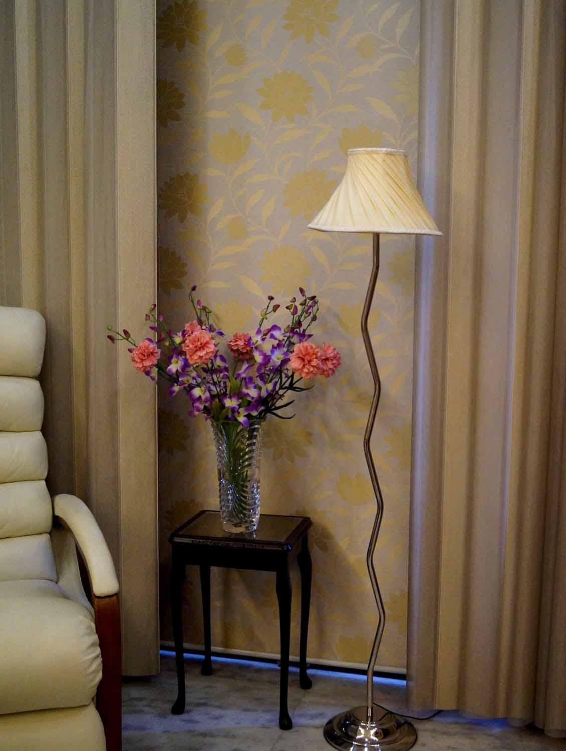 zig zag pure stell floor lamp with pleated shade- - 10896816 - Zoom Image - 1