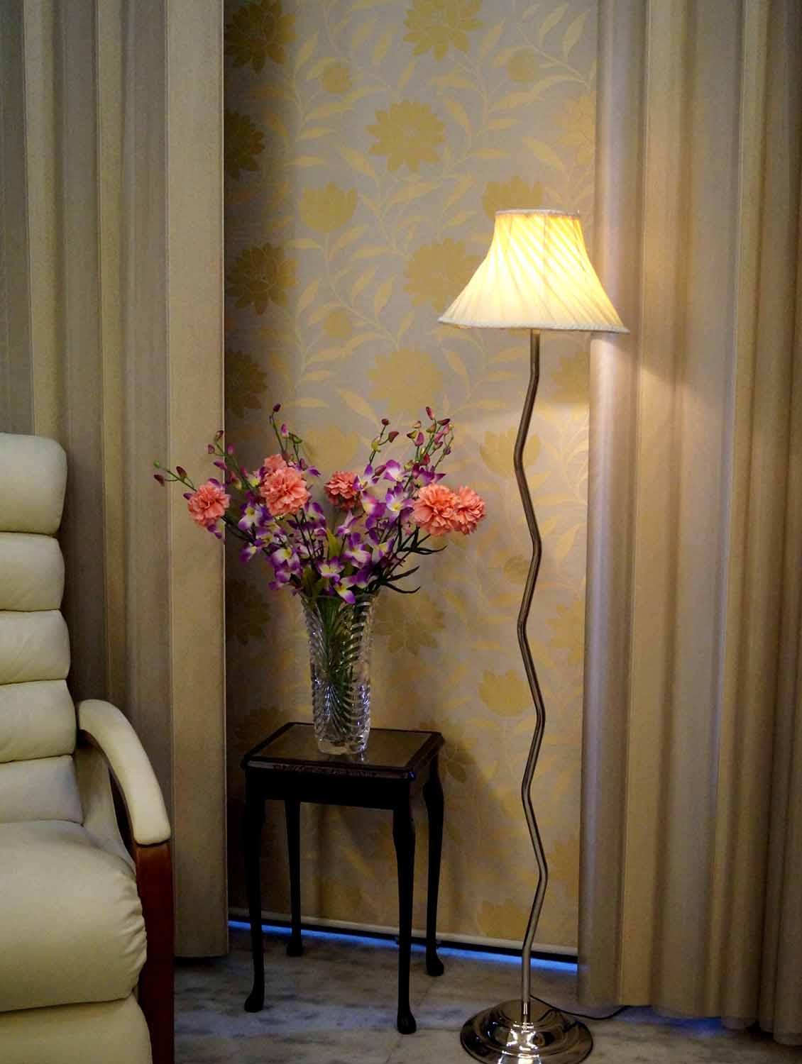 zig zag pure stell floor lamp with pleated shade- - 10896816 - Zoom Image - 2