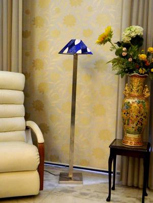 contemprarary steel lamp with 13" pyramid shade - 10896841 - Standard Image - 3