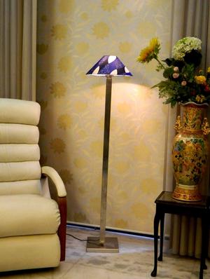 contemprarary steel lamp with 13" pyramid shade - 10896841 - Standard Image - 4