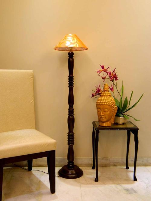 mango wood all time favourite dark brown floor lamp with 13" pyramid shade- - 10896889 - Standard Image - 1