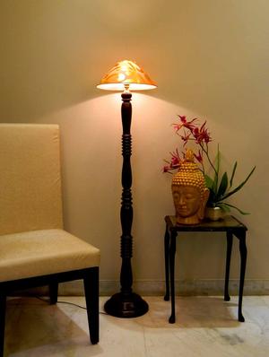 mango wood all time favourite dark brown floor lamp with 13" pyramid shade- - 10896889 - Standard Image - 2