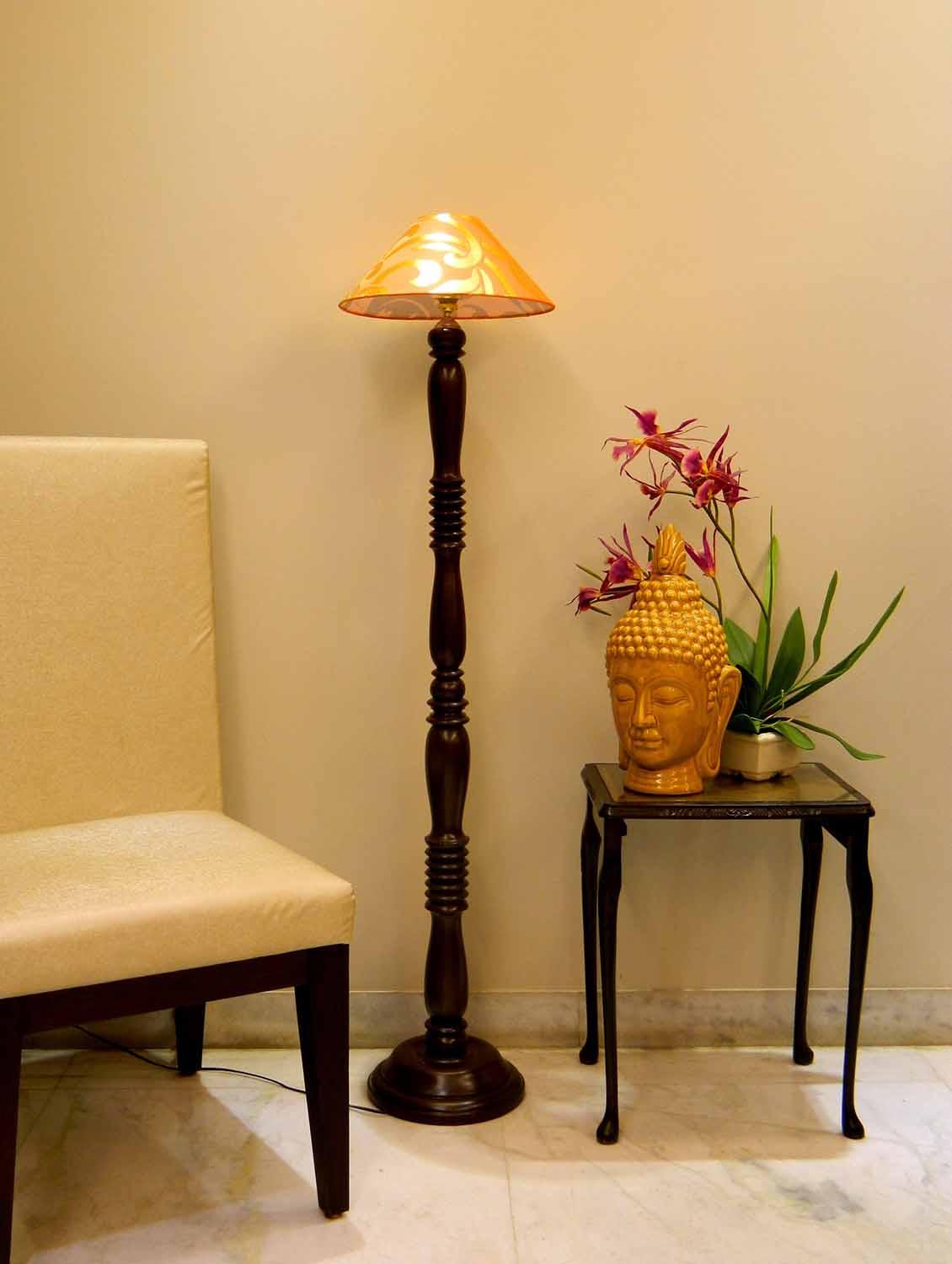 mango wood all time favourite dark brown floor lamp with 13" pyramid shade- - 10896889 - Zoom Image - 1