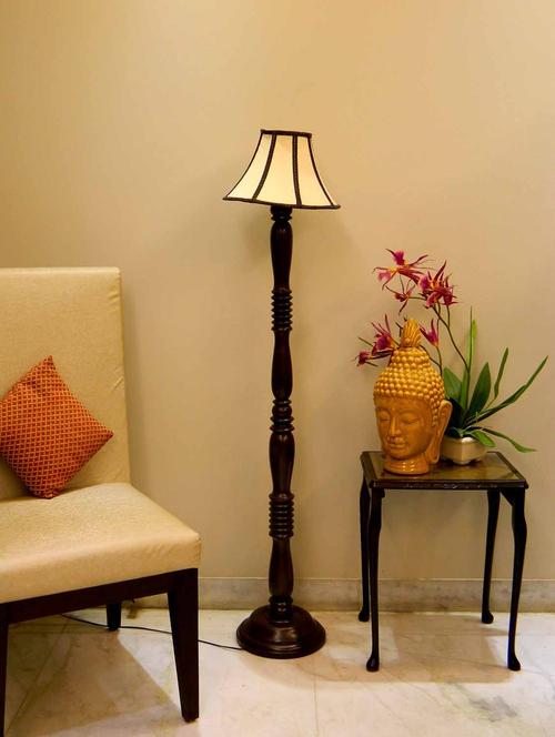 mango wood all time favourite dark brown floor lamp with stripe shade- - 10896927 - Standard Image - 1