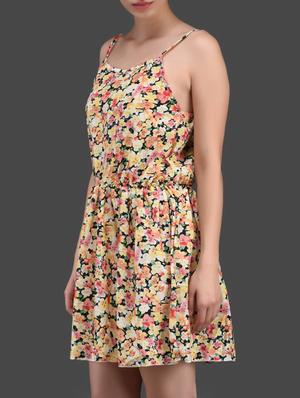floral print elastic waist flared short dress - 1089842 - Standard Image - 2