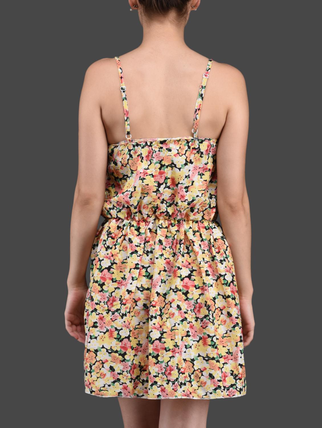 floral print elastic waist flared short dress - 1089842 - Zoom Image - 3