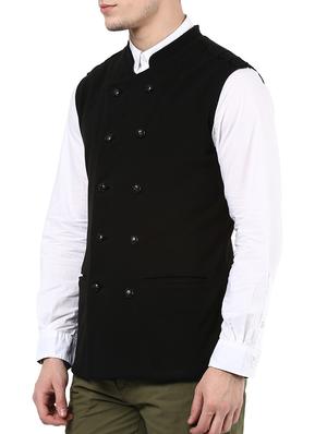 solid black cotton nehru jacket - 10910294 - Standard Image - 2