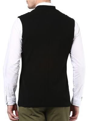 solid black cotton nehru jacket - 10910294 - Standard Image - 3
