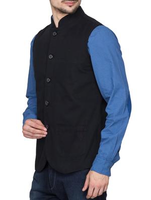 black cotton nehru jacket - 10910348 - Standard Image - 2