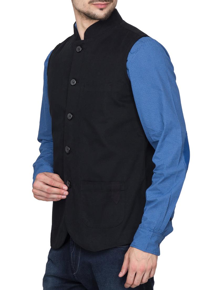 black cotton nehru jacket - 10910348 - Zoom Image - 2