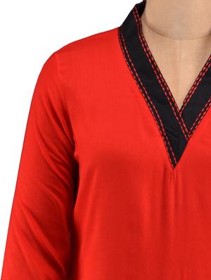 red with black tipping detailed rayon kurti - 1093838 - Standard Image - 4