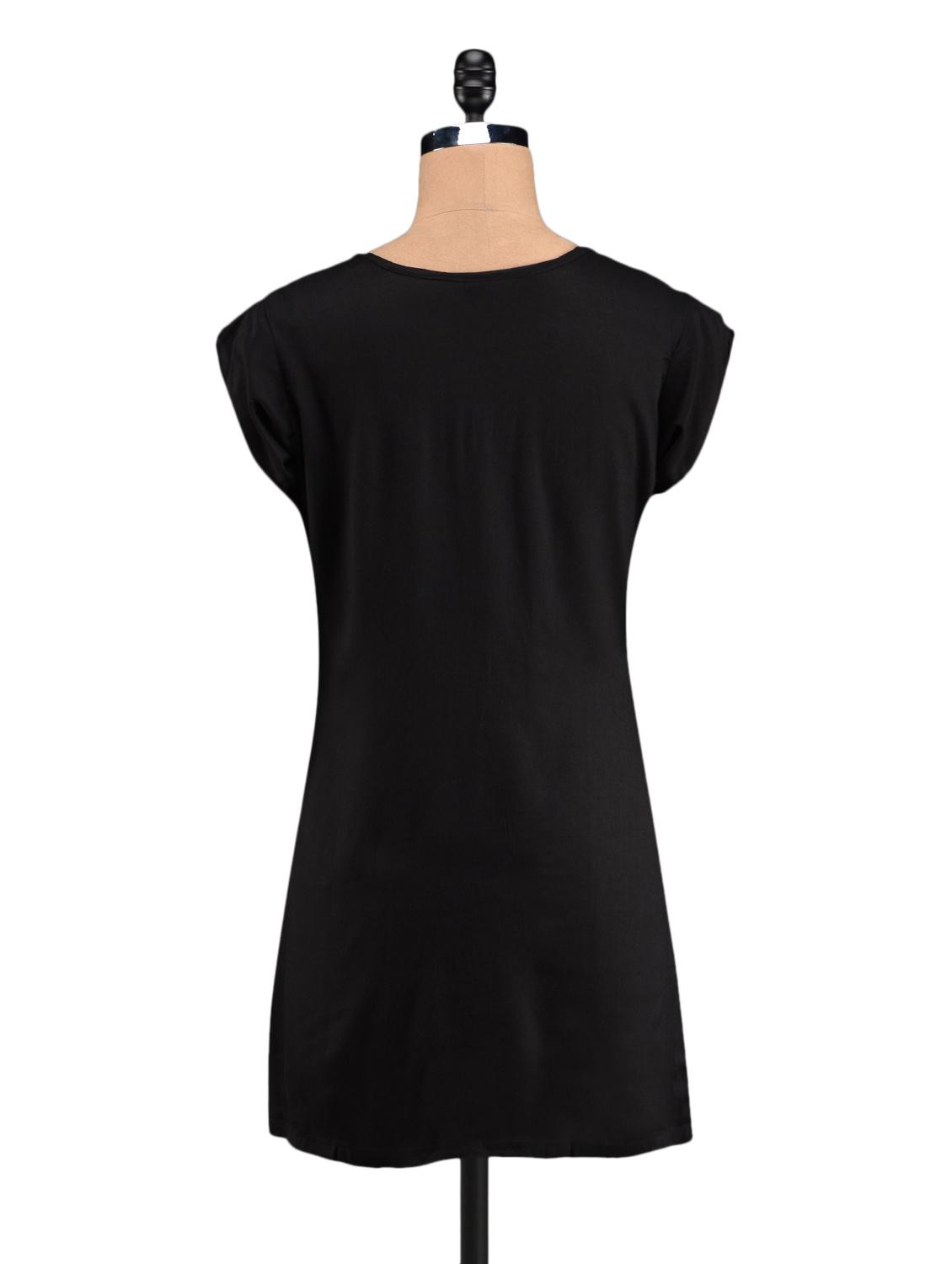 solid black cap sleeves rayon tunic - 1093840 - Zoom Image - 3