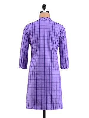 purple checks mandarin collar kurta - 1093844 - Standard Image - 3