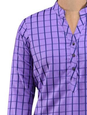 purple checks mandarin collar kurta - 1093844 - Standard Image - 4