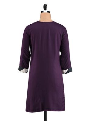 diagonal stripes yoke purple rayon kurti - 1093846 - Standard Image - 3