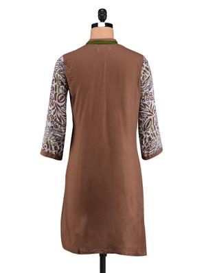 printed sleeves brown cotton kurti - 1093856 - Standard Image - 3